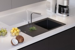 Atlantis Tek Göz Siyah Damlalıklı Granit Evye