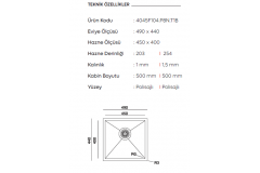 Livinox 40x45 1mm Tezgah Altı Paslanmaz Evye