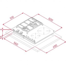 Tek 60 cm Siyah Camlı İndüksiyonlu + Gazlı Hibrit Ocak  JZC 64322 ABC BK (E4)