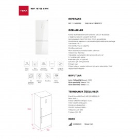 Teka RBF 78725 GWH EU No Frost Beyaz Solo Buzdolabı